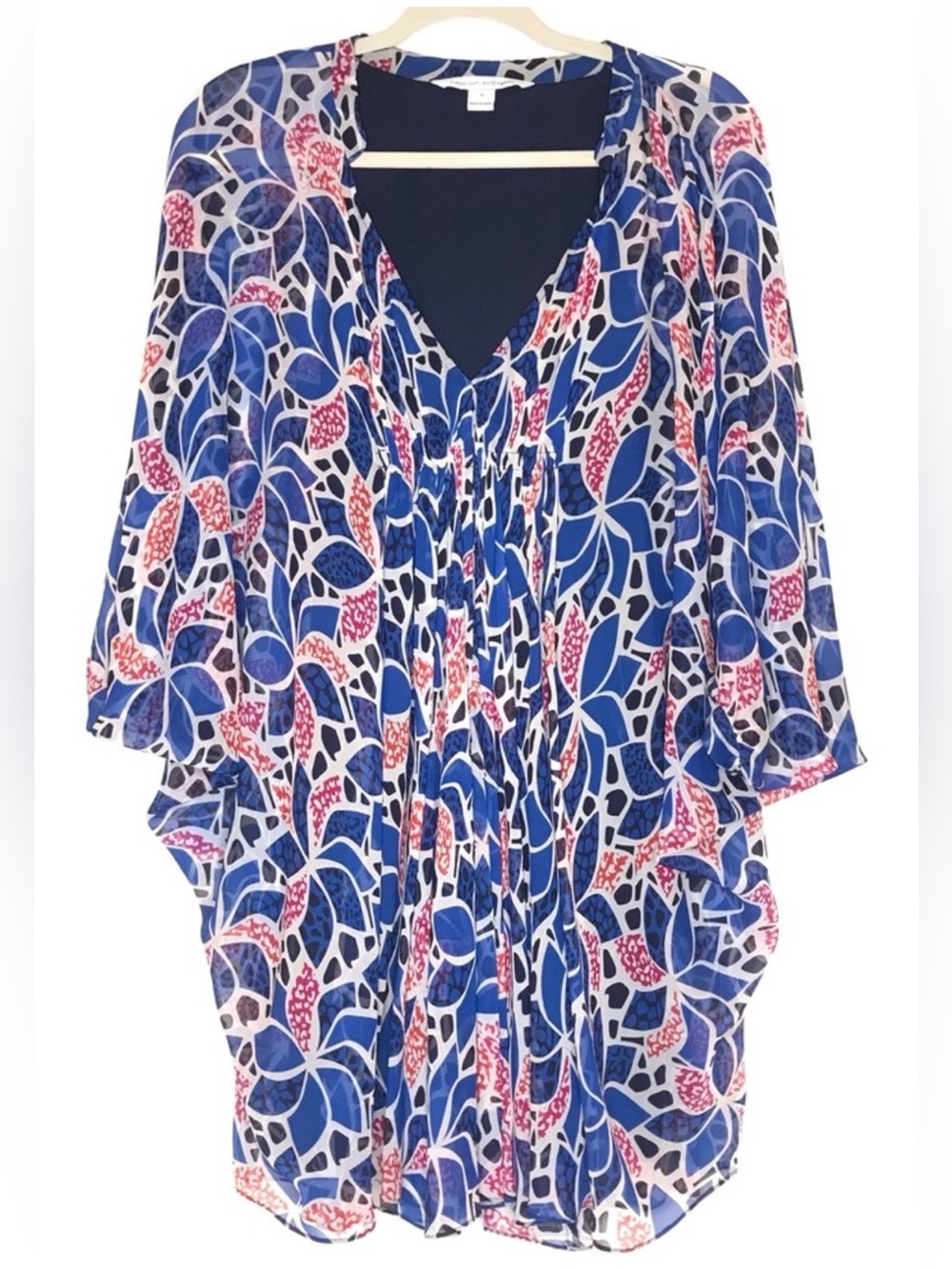 Diane Von Furstenberg Blue, White & Red Leaf-Print Tunic Dress size 8